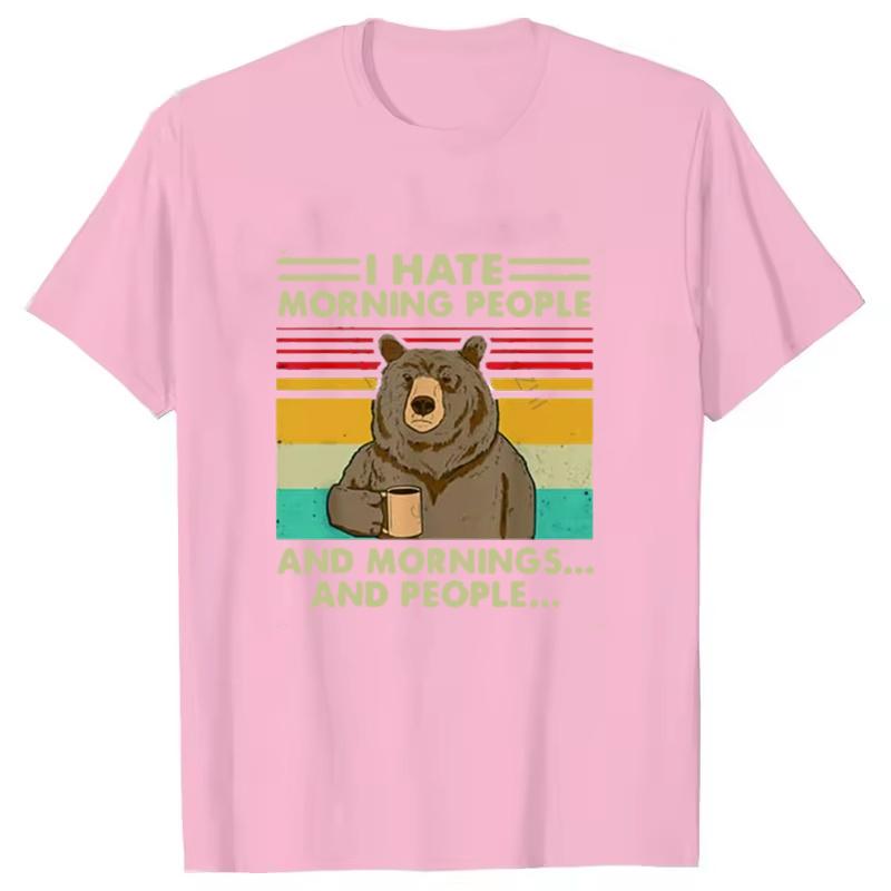 I Hate Morning People And Mornings And People T Shirt Funny-Bear Drink Coffee Lover Cute Lazy Animal Retro T-Shirt