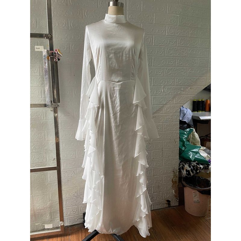 And American Foreign Trade Women's Clothing Cross-Border Amazon Autumn Crew Neck Bell Sleeve Temperament High Waist Slimming Patchwork Dress Women