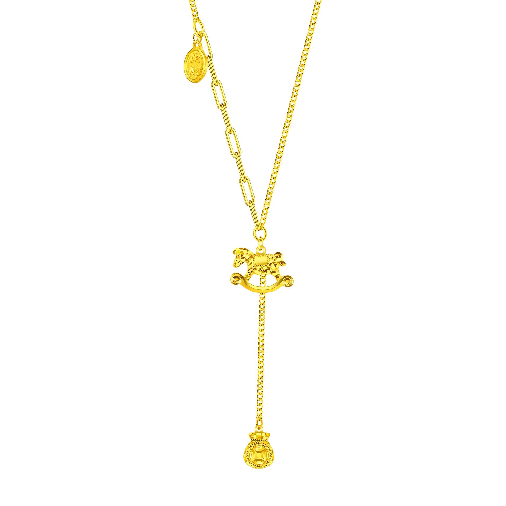 

Ancient Gold Immediately Rich Necklace Cnc Seiko Nano Vacuum Plating Light Luxury Crushed Ice Ice Lucky Collarbone Chain