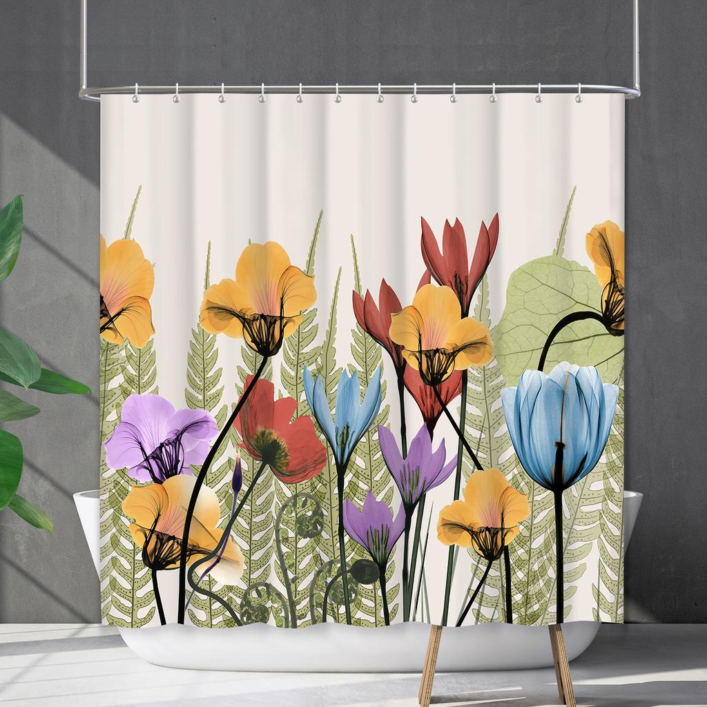 Duschvorhang Wasserdicht Und Schimmelresistent 3D Digitaldruck Pflanze Blume Und Gras Duschvorhang Badezimmer Trennvorhang