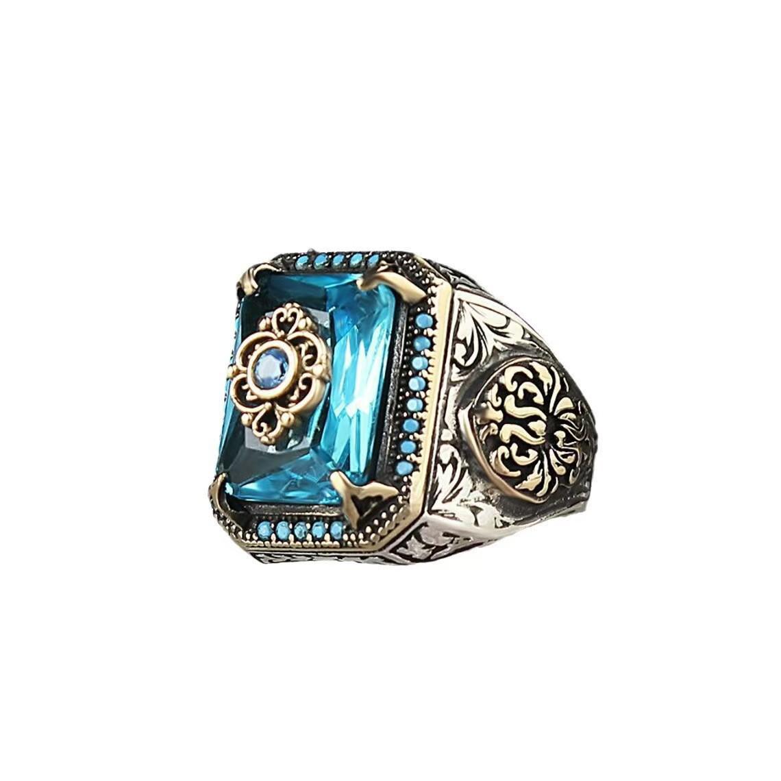 

Винтажное гравированное мужское кольцо: Квадратная инкрустация бриллиантами, панк хип-хоп стиль Size 13