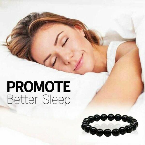 Bracciale in pietra di ossidiana nera naturale che promuove la circolazione sanguigna Rilassa il sollievo dall'ansia Braccialetti per la perdita di peso sani Donna Uomo