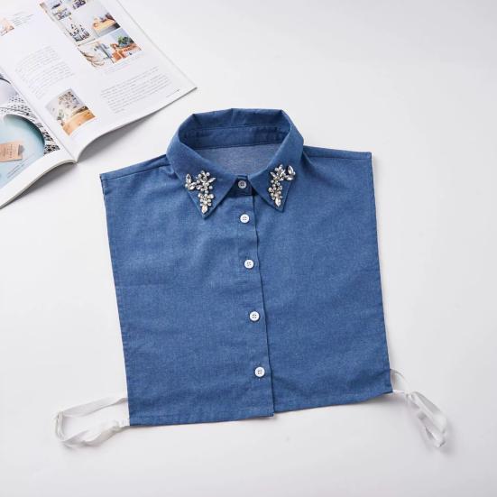 Denim Fake Collar Sparkling Rhinestones Adjustable Straps Machine Washable Detachable Collar Outfit Accessory