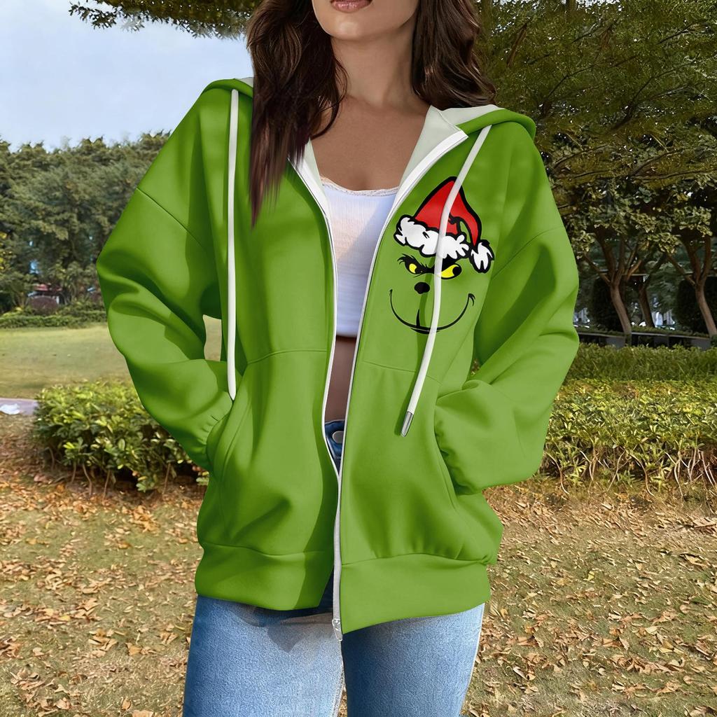 Women's Casual Fashion Long Sleeve Zipper Printed Hooded Sweatshirt