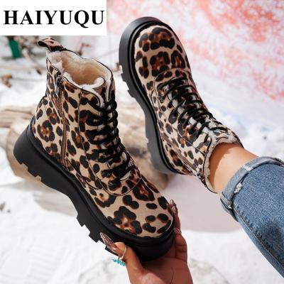 Cizme de zăpadă cu platformă leopard pentru femei Pantofi pantofi caldi Tendință de iarnă Nou sport scurt de pluș Chelsea Casual Botas Mujer