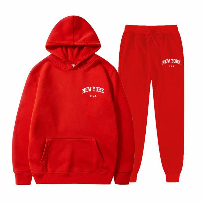 Men Women Streetwear Fleece Hoodie Set Fashion Pullover Long Two-Piece