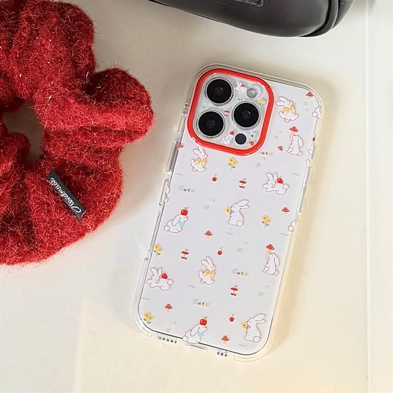 Pastoral Mushroom & Apple Rabbit iPhone Case for iPhone 17/16 Pro Max/15 Pro - Girlish Heart Design
