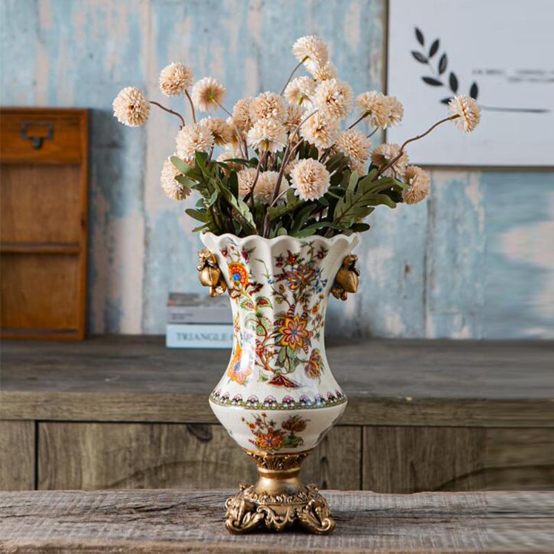 Vaso in Ceramica Ghiacciata Stile Retro Americano Decorazione Tavolo Soggiorno Regalo Inaugurazione Allestimento Floreale Vaso per Fiori Secchi Base Metallica