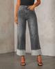 Jeans Dritti a Vita Alta da Donna con Fondo Risvoltato Denim Elasticizzato Vintage