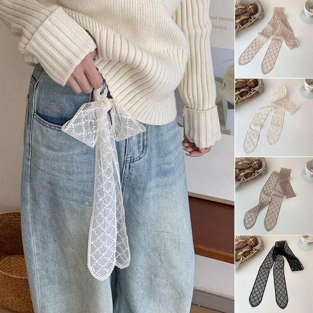 Korean Lace Scarf Hollow Embroidery Hair Band Fashion Long Scarfs  For Women Collarbone