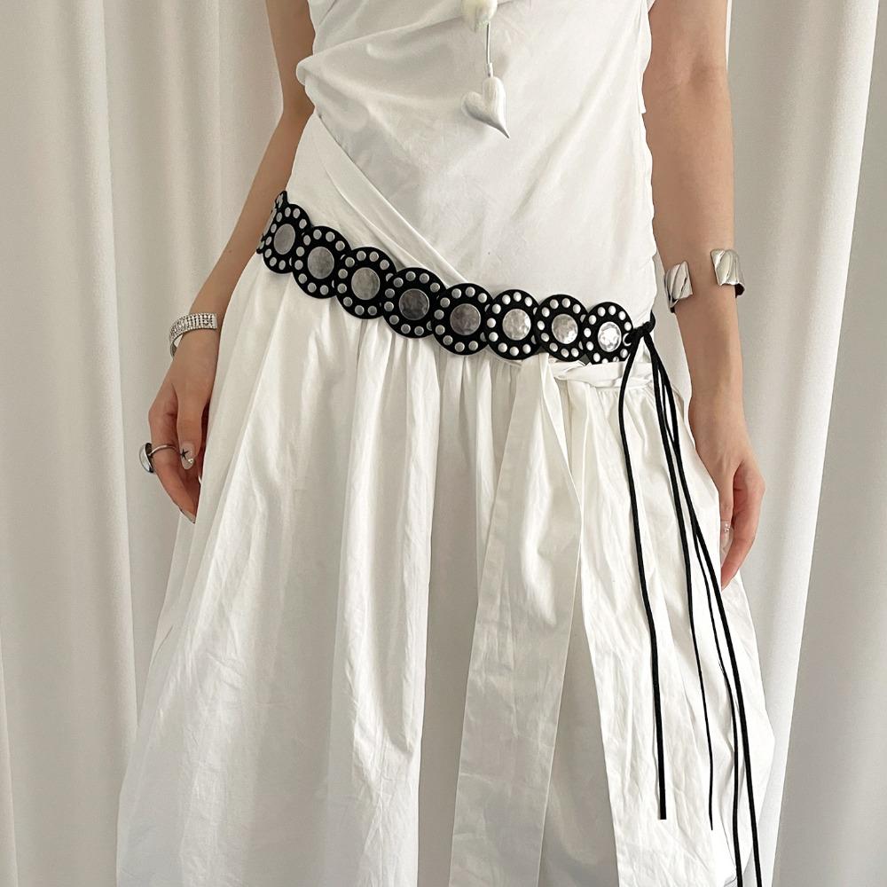 Heavy-Duty Design Wide Belt Genuine Leather Look Waist Belt Fashion Rivet Belt
