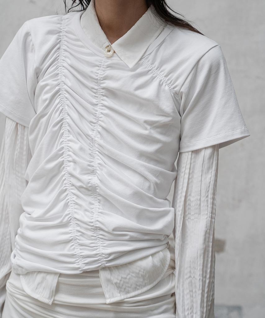 Mosan Ruched Short-Sleeve T-Shirt (Ivory)