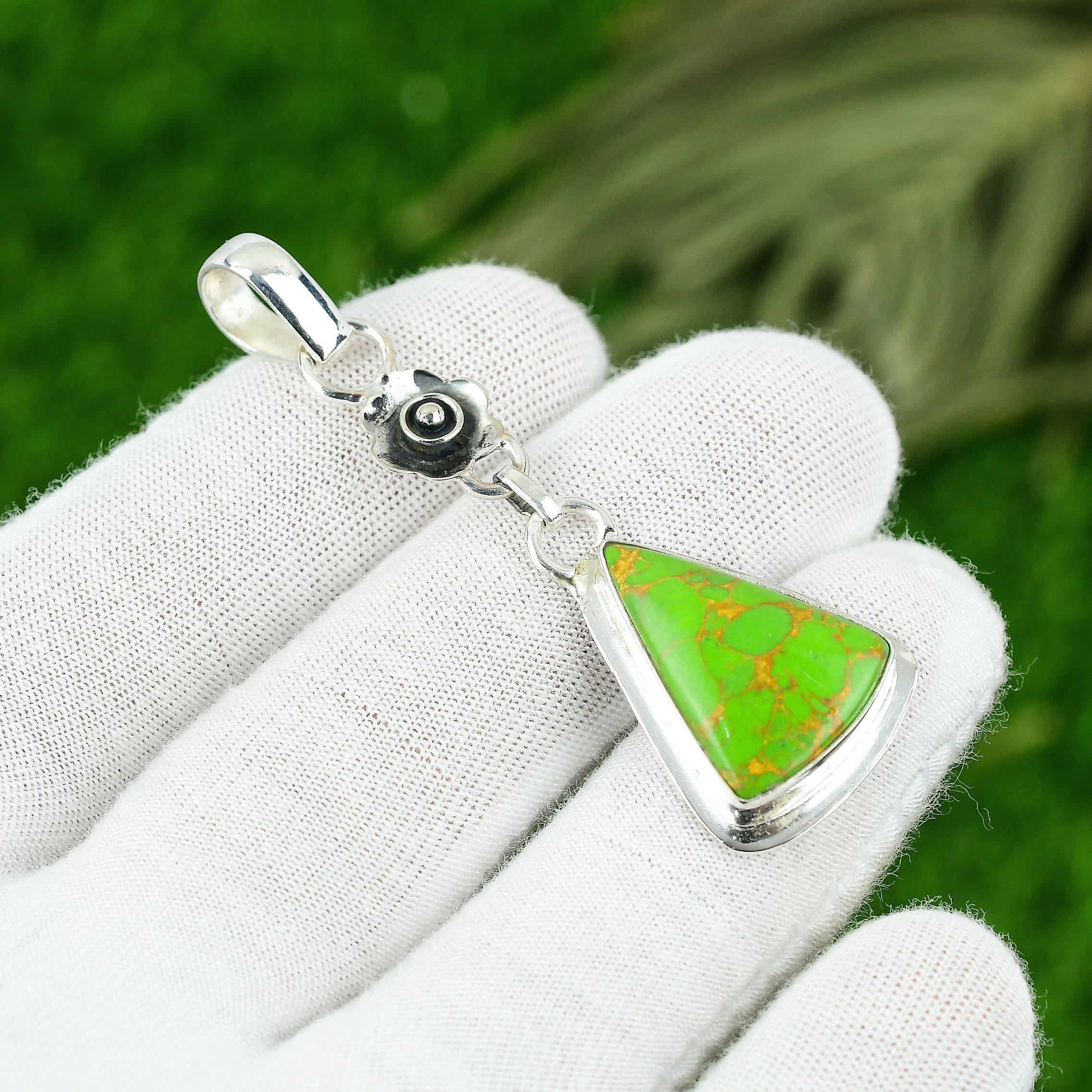 

Подвеска из натурального медного зеленого бирюзового драгоценного камня из стерлингового серебра 925 пробы для женщин