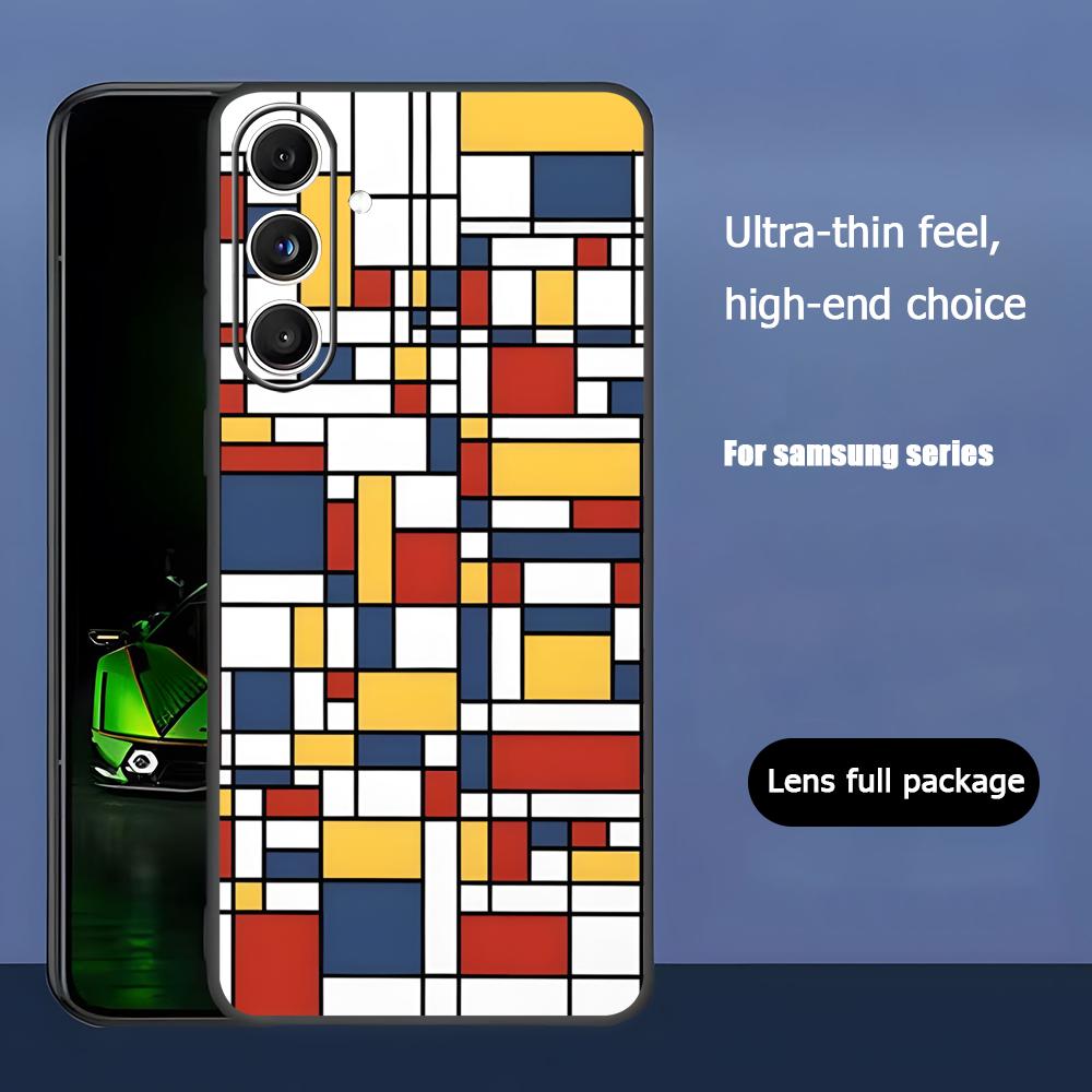 Art Fashion Piet Mondrian Phone Case For Samsung Galaxy S25 S24 S23 S22 S21 S20 Plus Ultra Note20 Soft Black