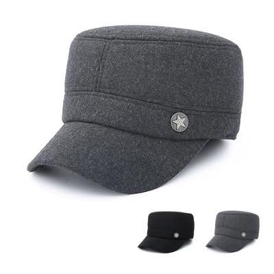 Woolen Winter Thick Ear Protection Flat Cap for Middle-Aged and Elderly Five-Star Captain Cap