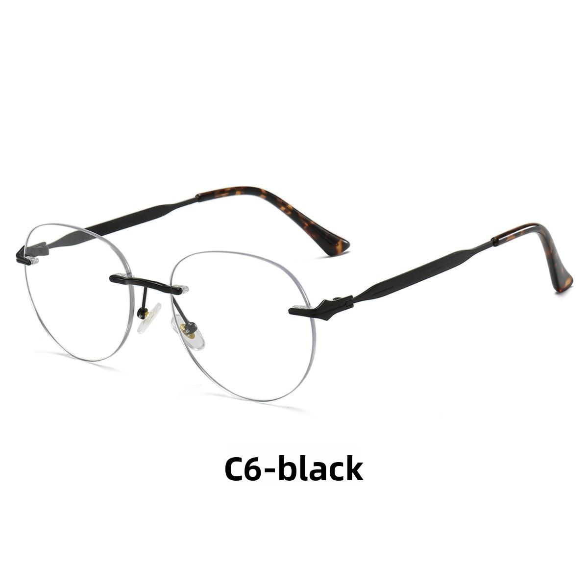 

55-18 New retro round borderless trimming anti-blue light reading glasses myopia glasses frame degree prescription customization Anti blue light 0