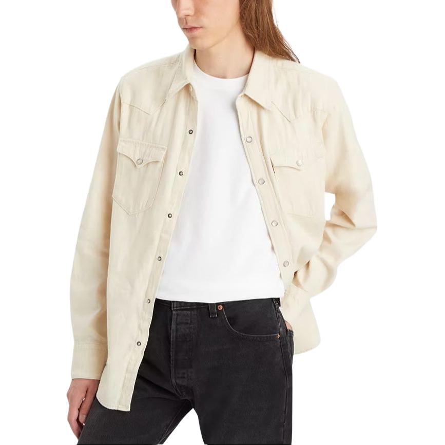 Levis Barstow Standard Fit Western Shirt 50S Solid Color Collar Single-Breasted Fitted Long Sleeve Shirt Men Shirts Off-White 85744-0068