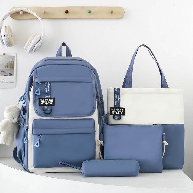 School Bag Large Capacity Four-piece Set Durable Student Backpack Junior High School School Bag Female Simple Going Out Casual Versatile