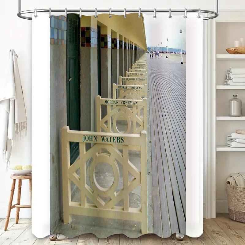 Coastal Ocean Waves Shower Curtain Set Beach Sea Landscape Bathroom Decor Teal Blue Modern Abstract Art Fabric Liner