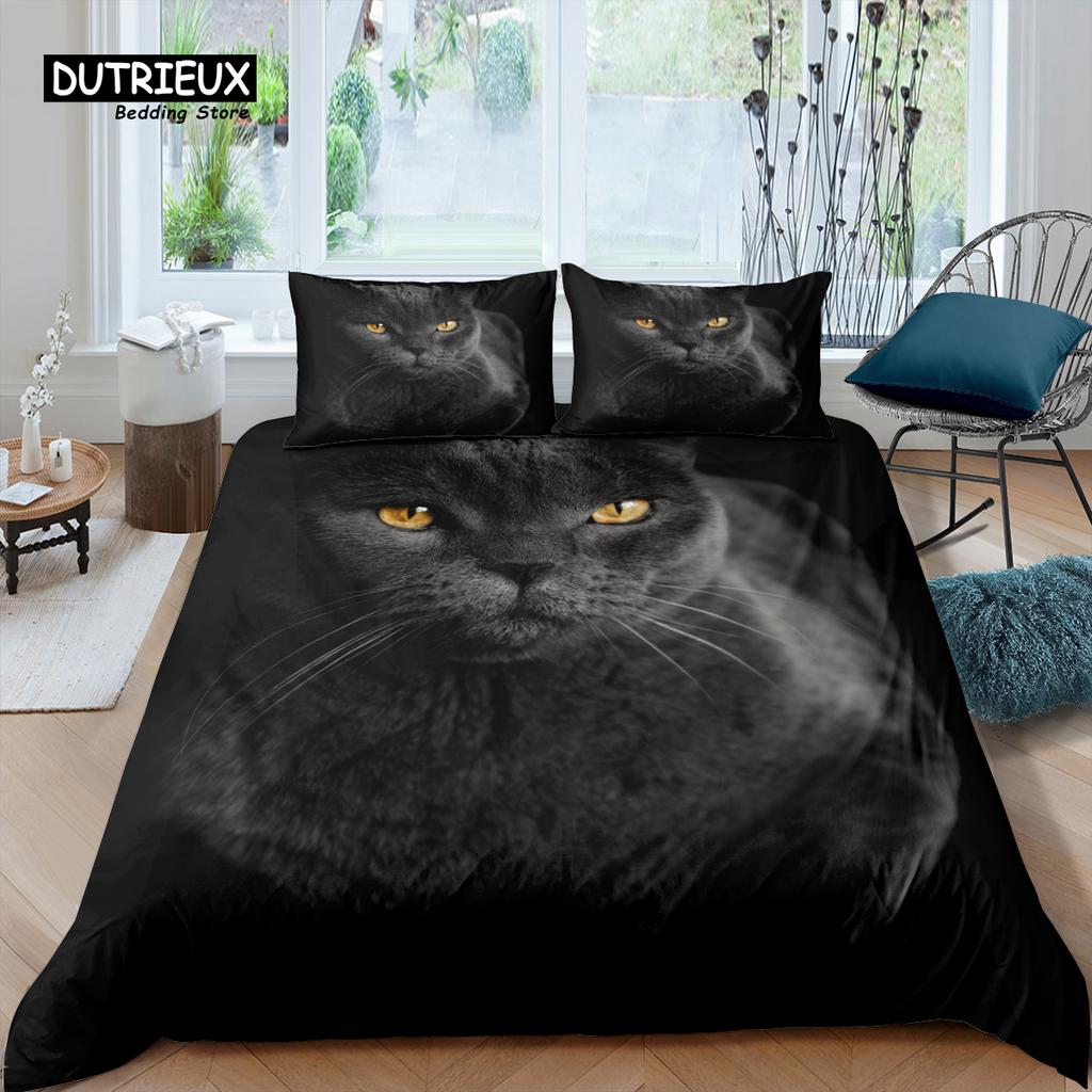 Hem Bostad Lyx 3D Husdjur Katt Sängkläder Set Barn Täcktäckeset Örngott Djur Sängkläder Set Queen och King EU/US/AU/UK Storlek