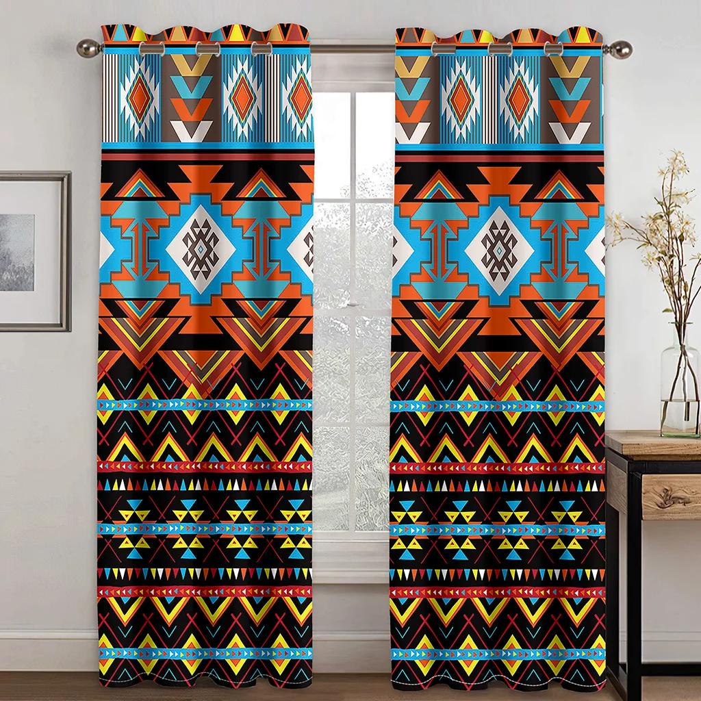3D Mandala Boho Colorful Curtains Bohemian Flowers Stripes Decor Curtains 2 Panels For Bedroom Living Room Ethnic Vintage Style