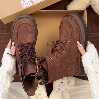 Botas de Cano Curto Femininas Planas Moda Casual Sapatos para Mulher Tendência Botas Esportivas Femininas Inverno Cadarço Designer Novo Mujer Botas