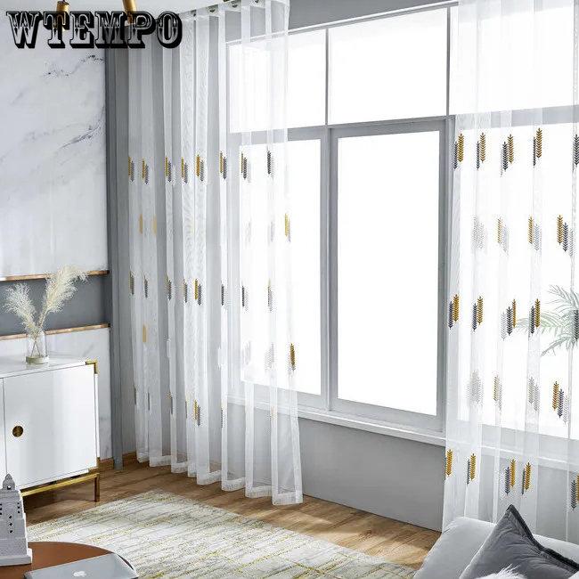 WTEMPO 2PCS Embroidered Window Screen Curtains Nordic Finished Bay Window Screens Bedrooms Living Rooms Mosquito Proof Simple Modern Gauze Curtains