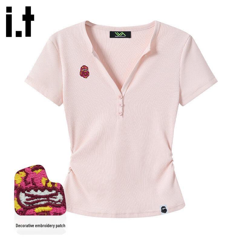 Fingercroxx Embroidered V-Neck Women s Slim-Fit Short-Sleeve Crop Top L