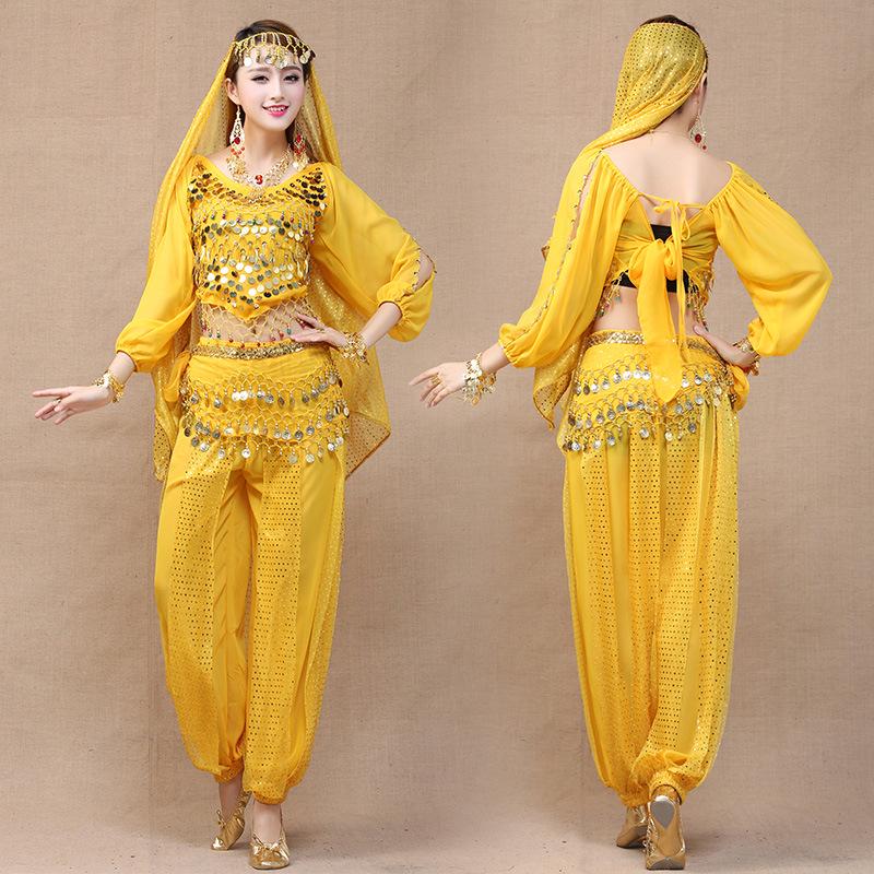 Dámský etnický kostým pro břišní tanec - Set topu s dlouhým rukávem a kalhot