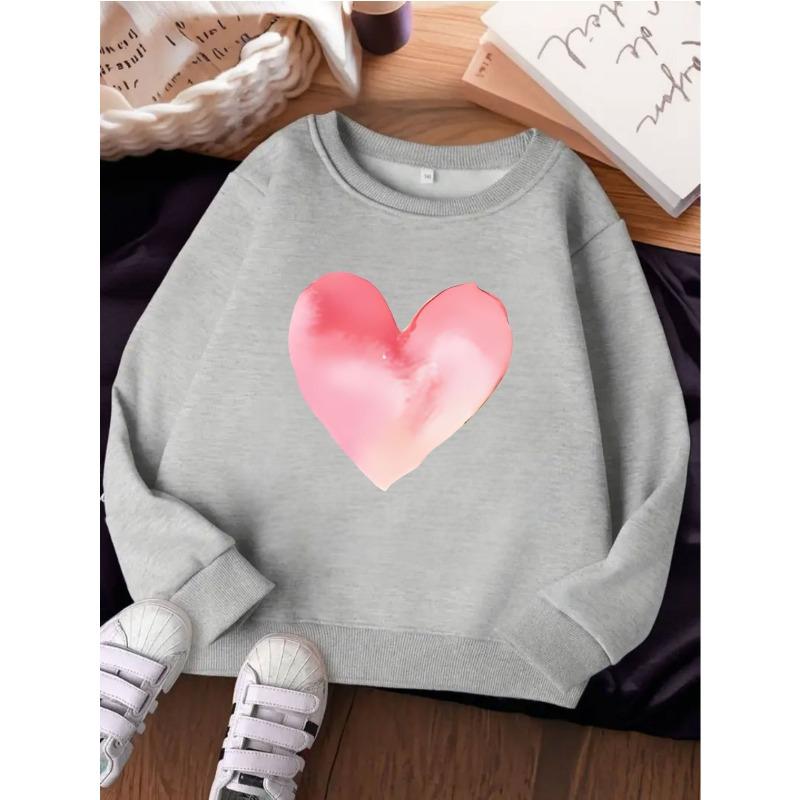 European Size Heart Pattern Crew Neck Sweatshirt   Spring New Korean Version Loose Top Fashion Trendy Top 110 серый