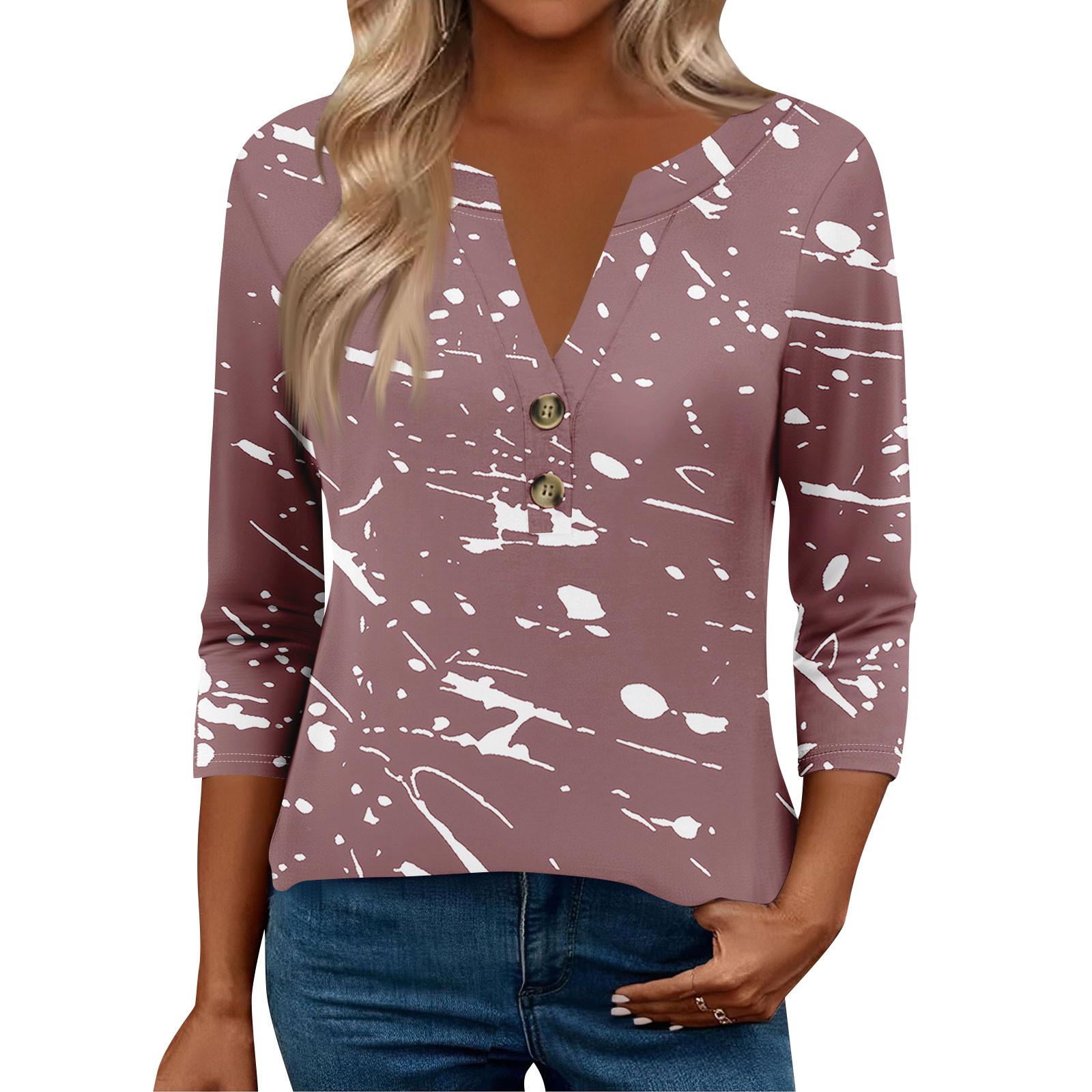 

Женские топы с рукавом 3/4 для женщин, топы хенли на пуговицах с V-образным вырезом, нарядные летние женские топы свободного кроя XXL