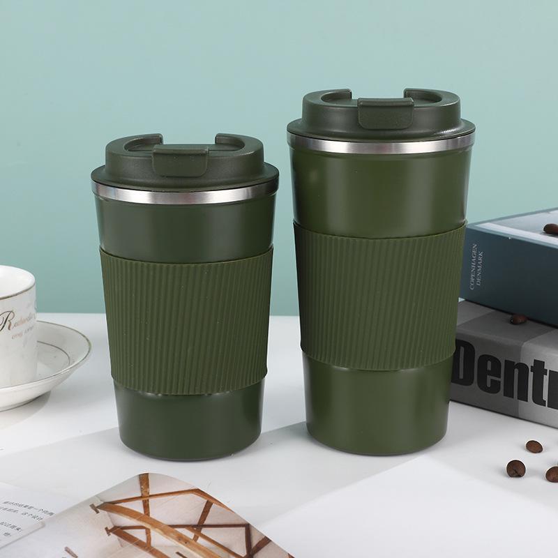 Přenosný izolovaný kožený hrnek na kávu - nerezová ocel 304, ideální do auta nebo na dárky