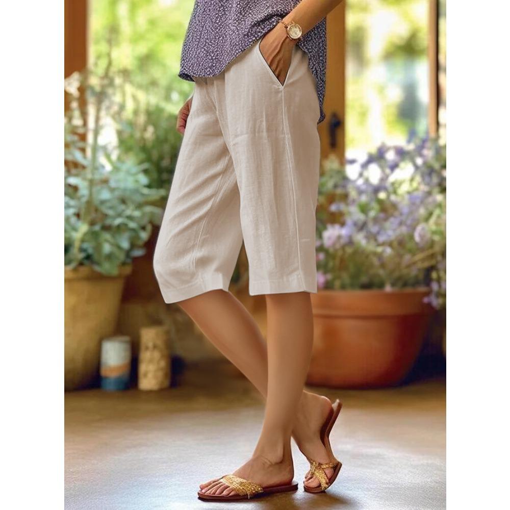 

Женские бриджи из хлопка и льна, повседневные удобные летние брюки, дышащие и прохладные M