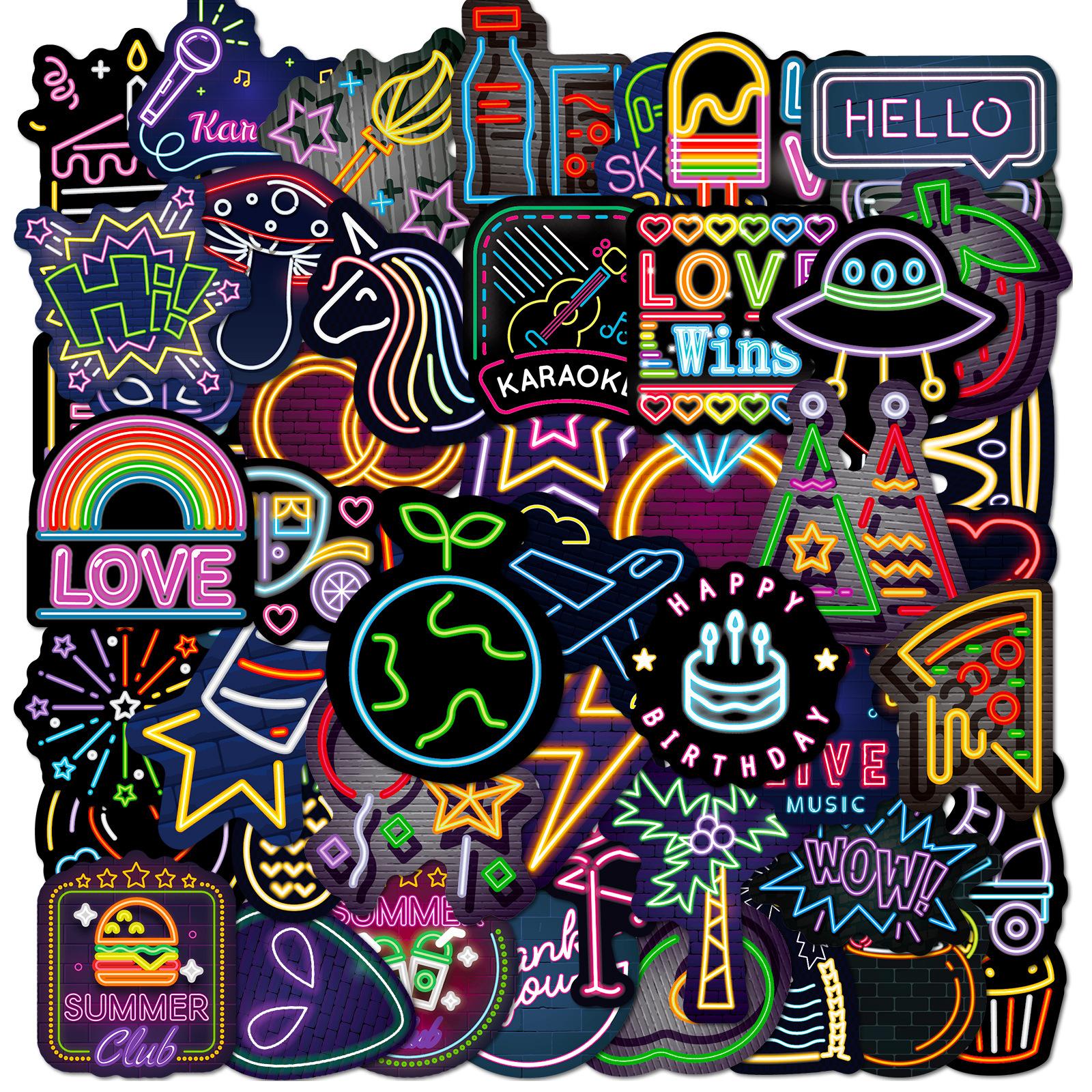 Wucifang Bags Boys 50Pcs Waterproof Neon Graffiti Stickers Collection Ideal For Guitar Skateboard Car Phone Toy Imaginative Cartoon Decoration Notebook
