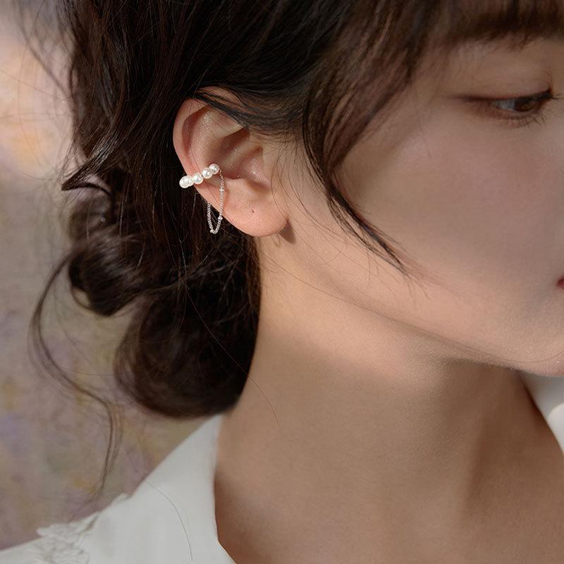 No Piercing Welfare Mother Shell Pearl Tassel Ear Clip Ear Bone Clip Fairy Air Earrings