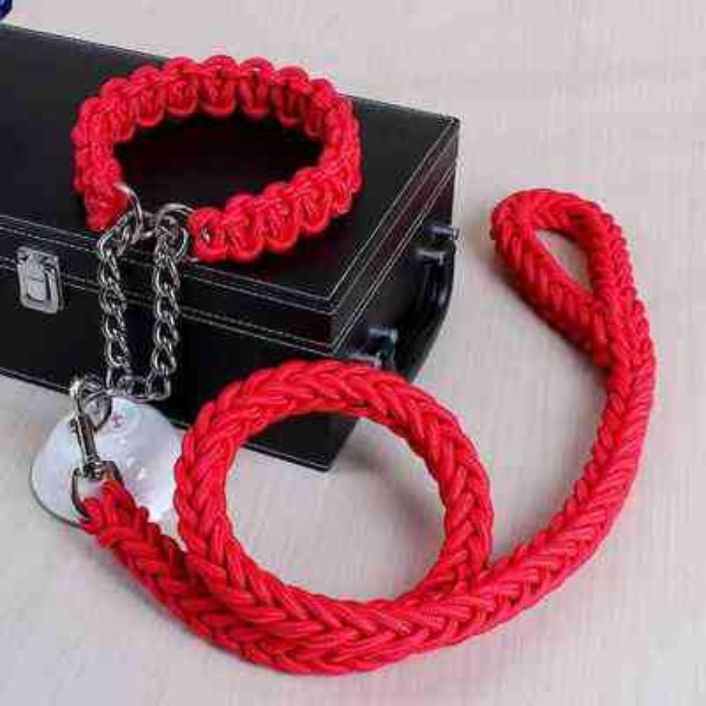 

Nylon eight-strand braided P-rope large dog dog chain pet collar leash small medium and large dog walking leash S thick 1.2CM красный