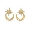 Women's Star and Moon Earrings, CZ Stud Earrings