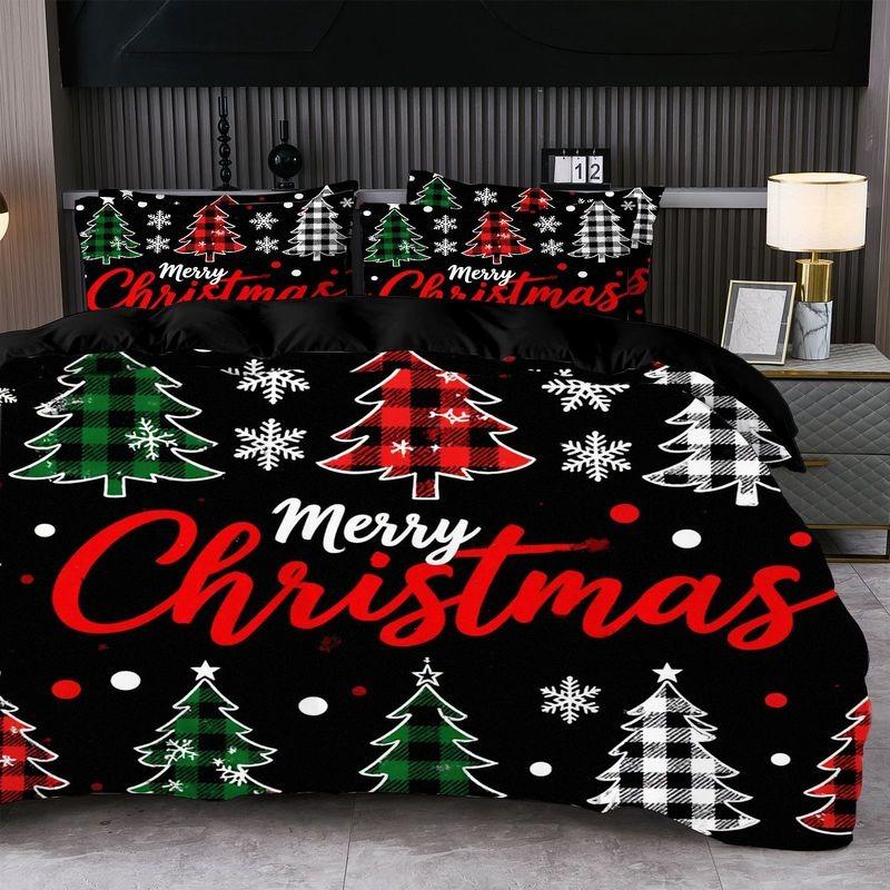 Comforter Christmas Prints S Set Santa Claus Reindeer Sleigh Christmas Tree Santa Hat Snowflake Pattern