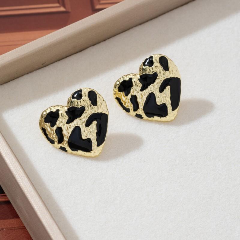 Vintage Einzigartig Leopardenmuster Quadratisch Rund Herzförmig Ohrringe Damen Textur Emaille Geometrisch Steckerohrringe Schmuck