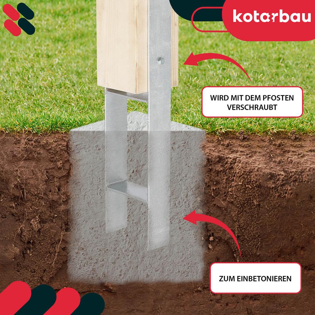 KOTARBAU® H-Post Base for Embedding Bracket Galvanized Steel Anchor 90 MM Set of 2