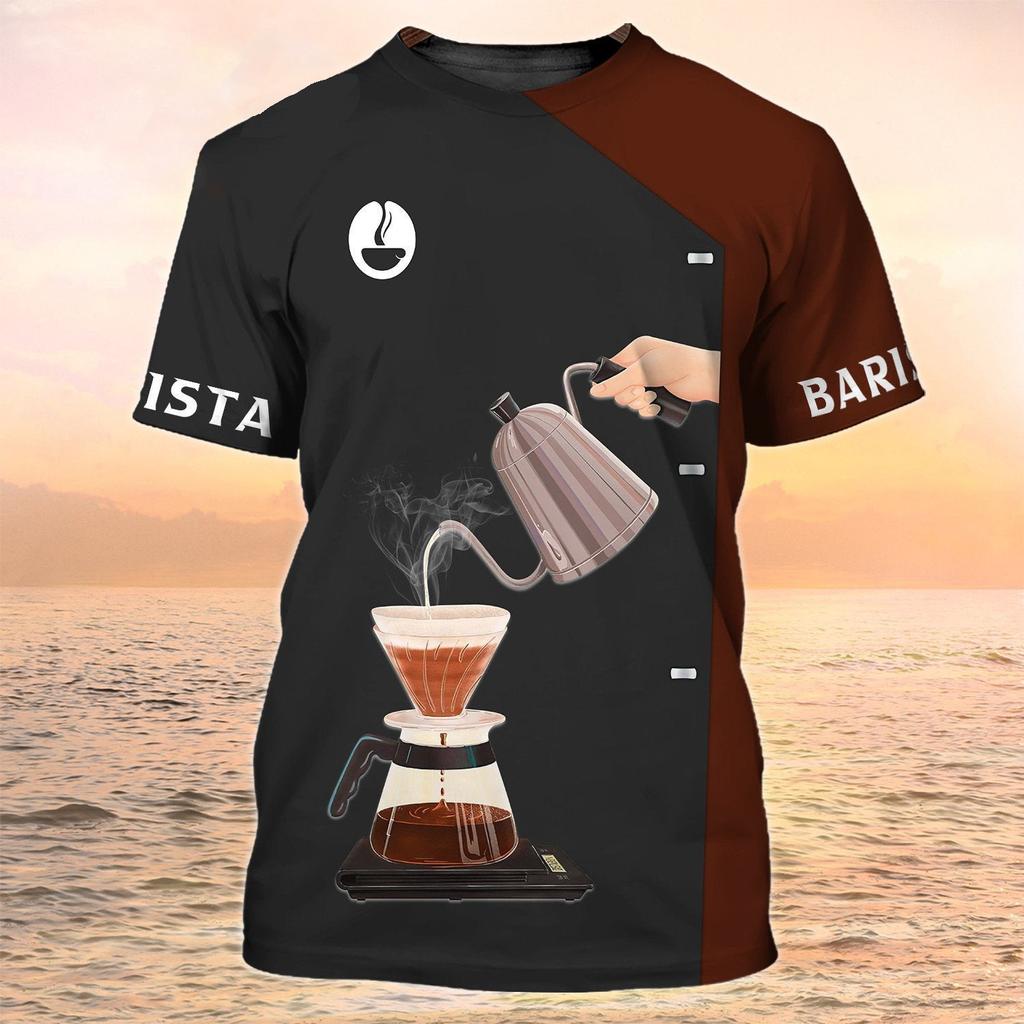 Barista Style Make Coffee 3D Print Summer Men's Round Neck T-shirt Casual Short Sleeve Oversized Pullover Fashion Men Clothing
