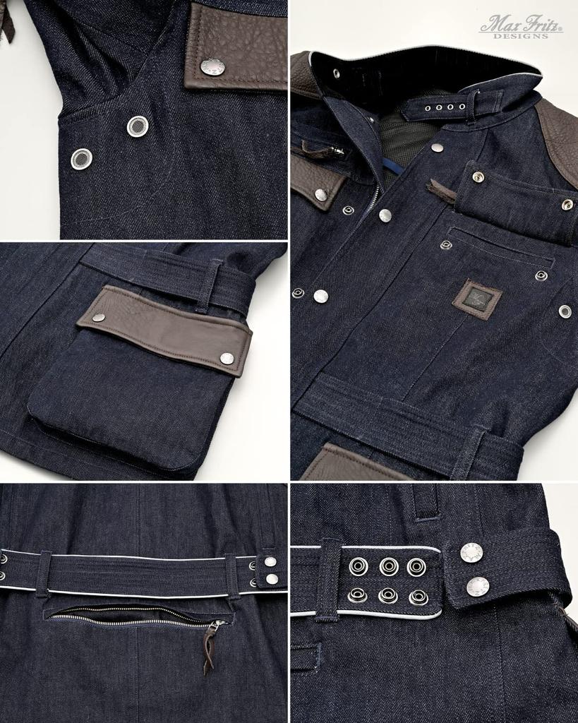 Max Fritz Air Intake Rail Jacket Size L In Genuine Leather and Denim for 2, Indigo, Men's, (48), MFJ-2467, Motorcycles, Spring/Summer/Autumn.