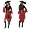 Costume Robe de Capitaine Pirate pour Femme Cruel Seas avec Ceinture, Chapeau et Ceinture Attachés, Noir/Bordeaux, 2XL