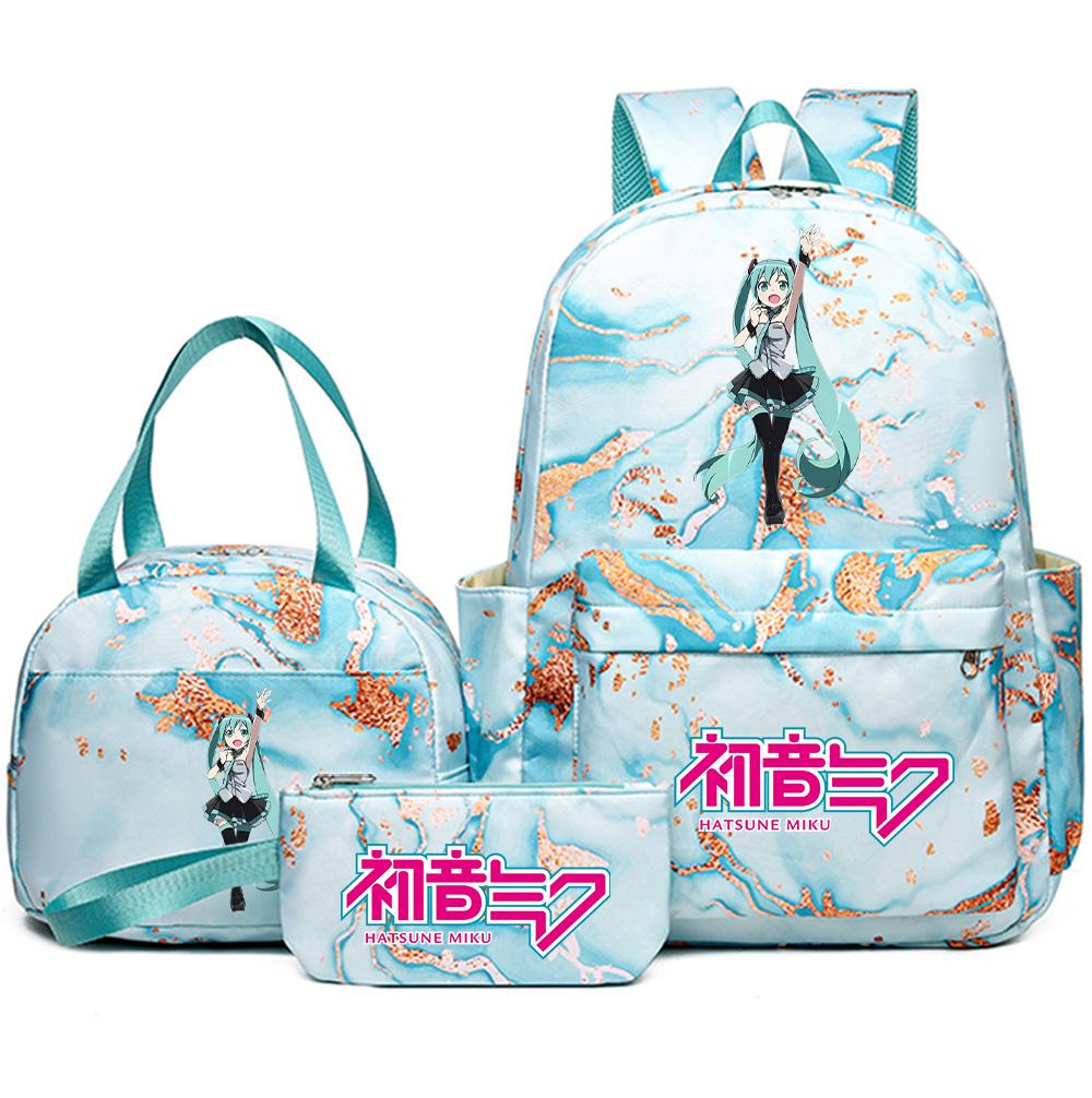 3Pcs/set Anime Hatsune Miku Printed Backpack Handbag Pencil Case for Teenager Student Bookbag Schoolbag Women Large Capacity Waterproof Travel Bag