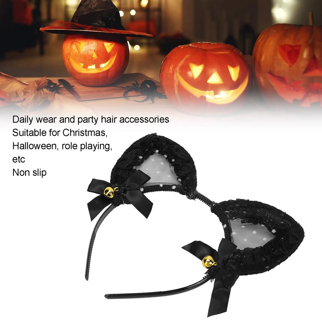 Cat Ear Headband Lovely Slip Resistant Kitty Hair Band with Bells for Daily Party Cosplay