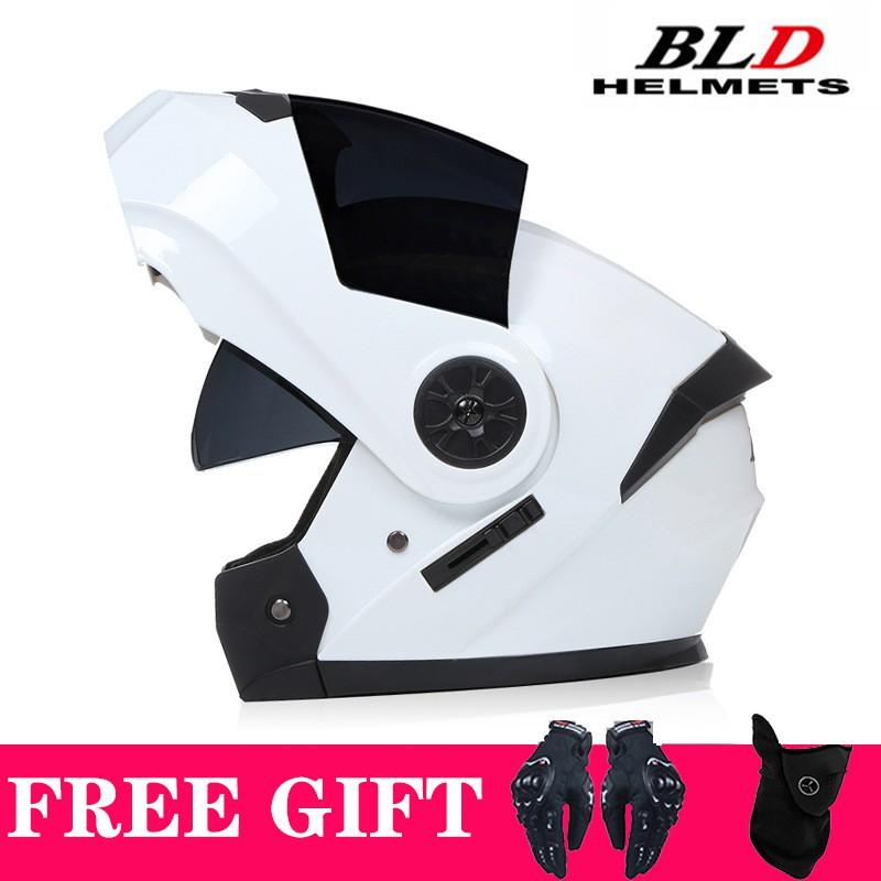 Full Face Motorcycle Helmet With Dual Visors Flip-Up Design Scooter E-Bike Riders