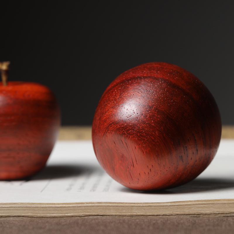 Red Rosewood Carved Apple Ornament for Home Decor, Sizes 4.0, 4.5, 5.0.