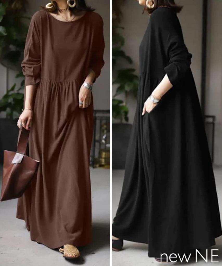 Newne Maxi Long Loose Plus Relaxed Loose Crew Long and Fall Size Dress, Length, Figure-Flattering, Spring/Autumn, Fit, Sizes, Fit, Elegant, Trendy,