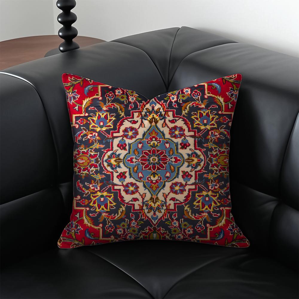 Vintage Persian Style Pillow Cushion Cover Pillow Case Anti-Dustmite Invisible Zipper Silky Plush Cushion