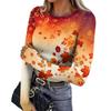 Women's Slim Fit Long Sleeve Neck T-Shirt with Leaf Print and Thumb Holes for Casual Everyday Wear